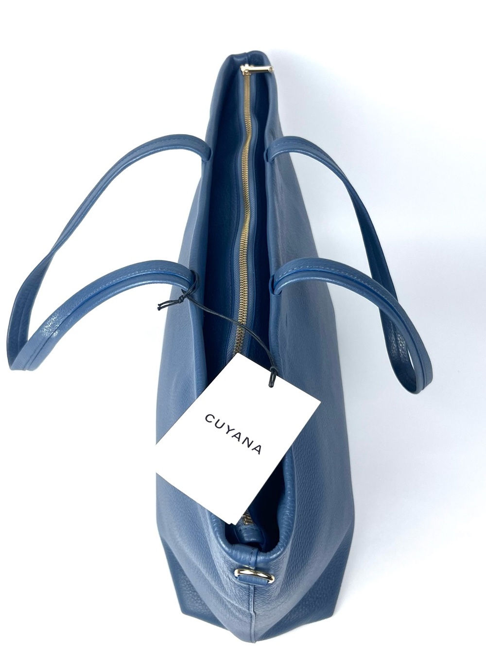 Cuyana Classic Easy Zipper Tote Rare Indigo Blue Italian Pebbled Leather Large - Picture 3 of 15